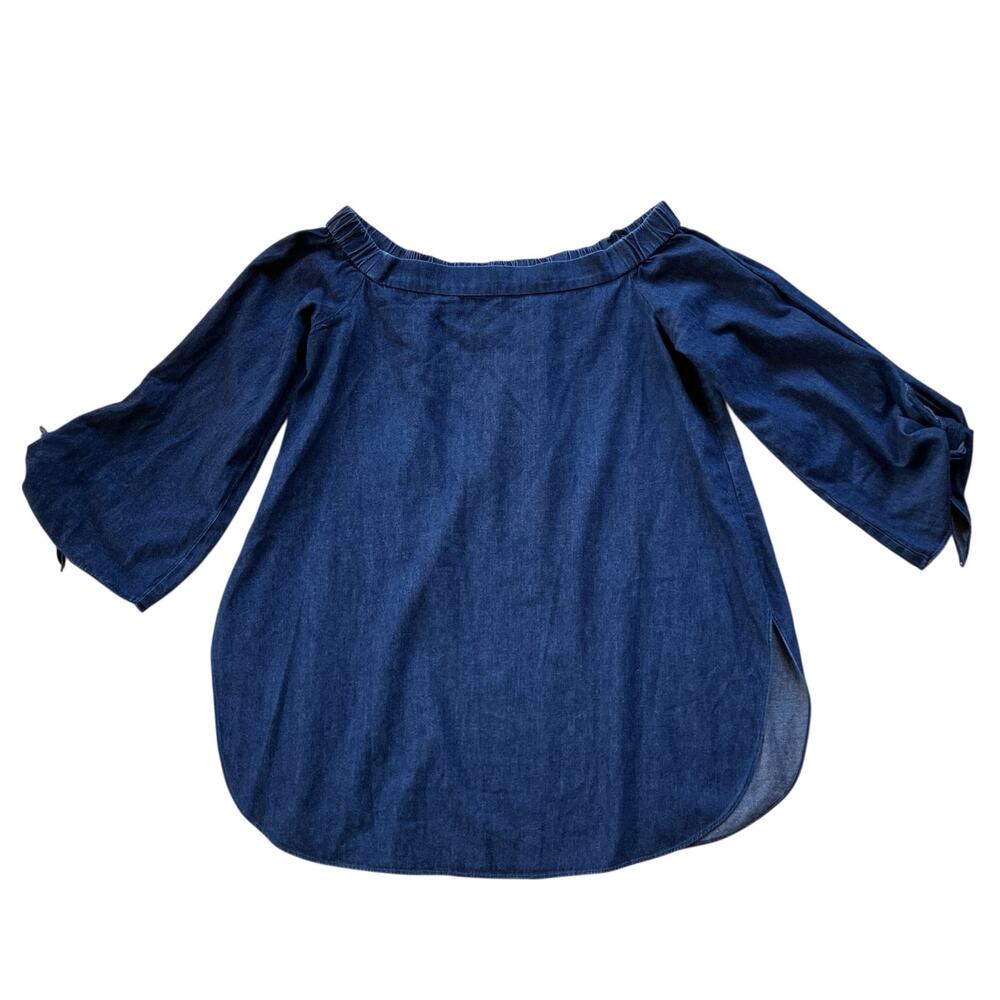 Tibi Chambray Denim L/S Off Shoulder Top Size 2/Small Western Ranch Cowgirl
